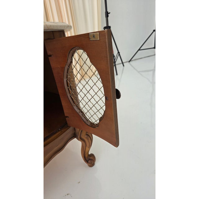 Vintage French Provincial Drum Table With Metal Mesh Cabinet Doors. Made in Italy For Sale - Image 13 of 18