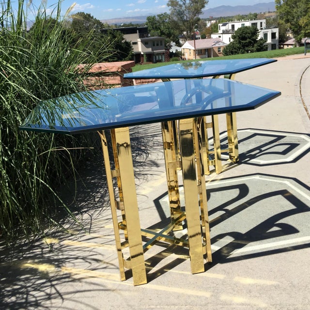 Metal Mid-Century Modern Milo Baughman Style Brass & Glass Tulip End Tables - a Pair For Sale - Image 7 of 13