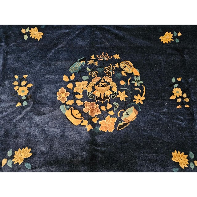 Vintage Room Size Chinese Art Deco Rug, Hand-Knotted Navy Blue, Taupe, 9' x 12' For Sale - Image 16 of 18