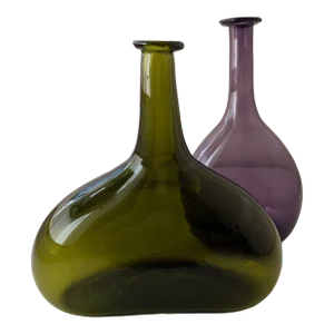 Pair of Vintage European Handblown Glass Vases – Lilac & Green