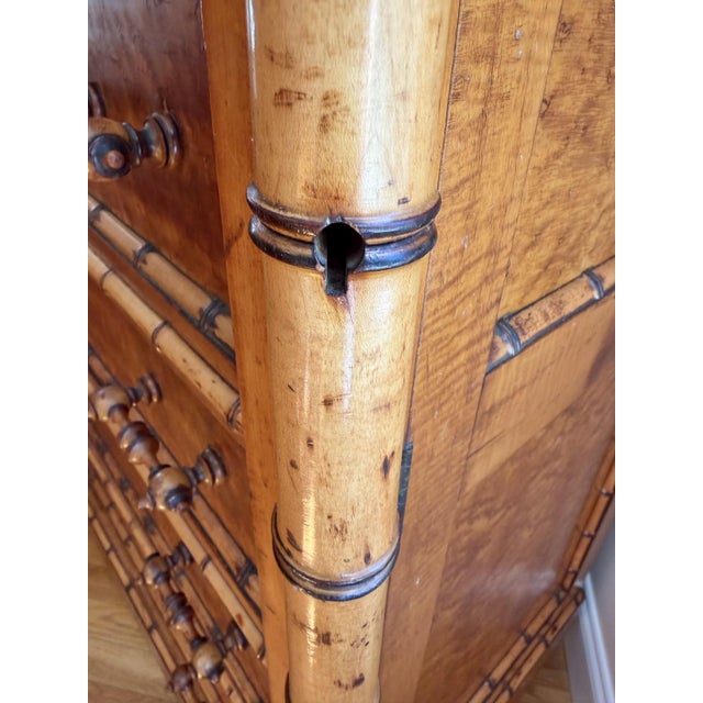 Antique Bird’s-Eye Maple Faux Bamboo Six Drawer Chest of Drawers For Sale - Image 16 of 18