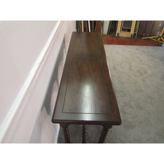 1980s Henredon Solid Oak Barley Twist Leg Console Table For Sale - Image 5 of 9