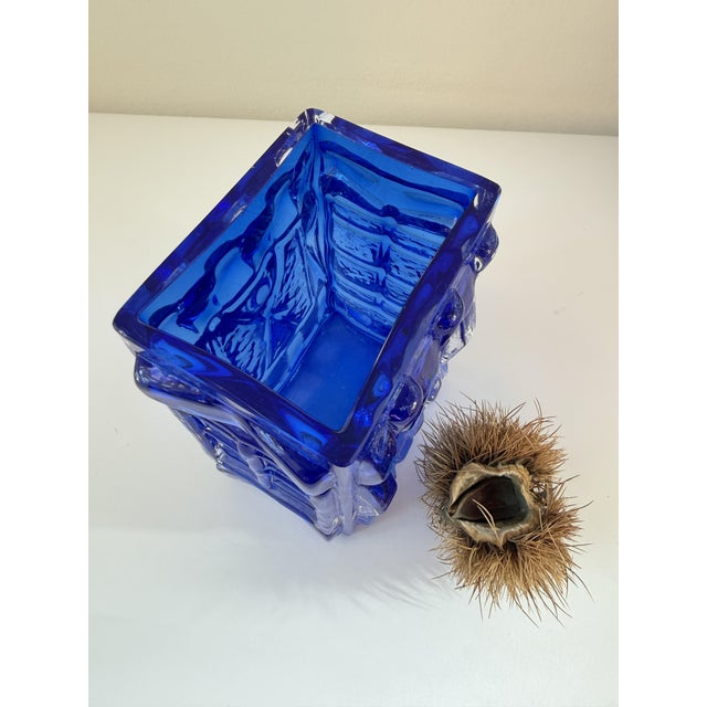 Cobalt Blue Pressed Glass Vase by Josef Schott for Smålandshyttan, Sweden, 1960s For Sale - Image 12 of 18
