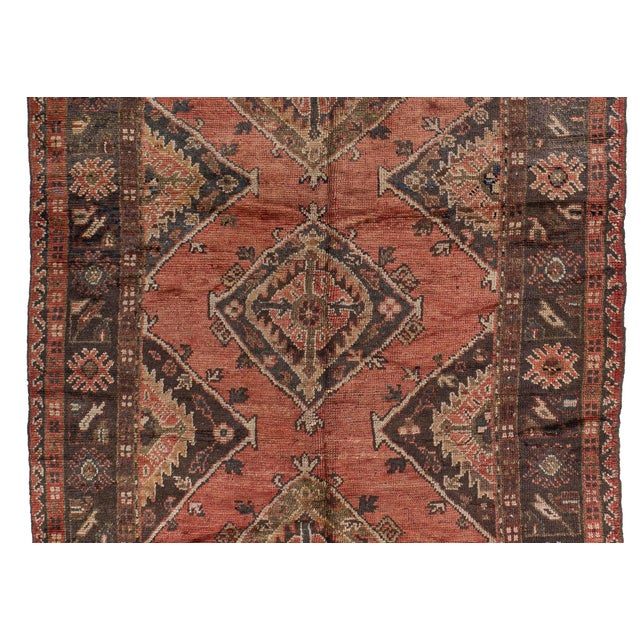 Vintage Circa 1940 Orange Turkish Oushak Kelleh Hand Knotted Wool Runner 5ft 6in X 12ft 2in For Sale - Image 17 of 18