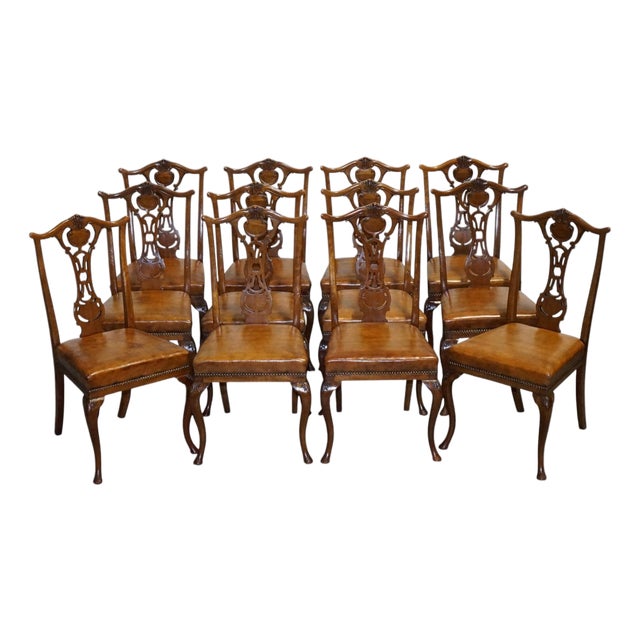 Scottish Victorian Dyed Leather Dining Chairs by John Taylor, Set of 12 For Sale