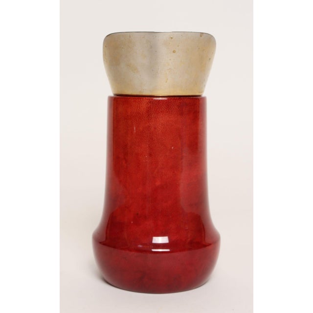 Mid-Century Modern 1950s Italian Modernist Pitcher in Brass and Dyed Red Goatskin by Aldo Tura For Sale - Image 3 of 18