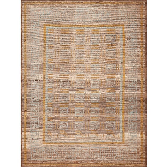 Beautiful Modern Swedish Style Sky Blue and Earth Tones Rug, Country of Origin: Central Asia, Circa Date: 21st Century