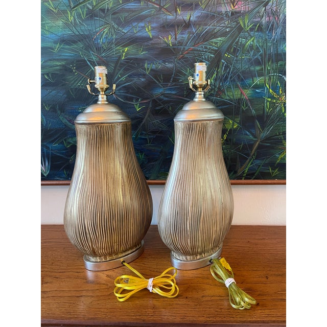 Wildwood Pair of Wildwood Textured Ceramic Table Lamps For Sale - Image 4 of 12