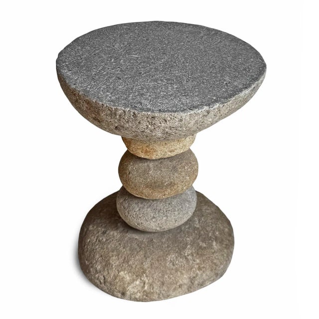 Contemporary Vintage Outdoor Stacked River Rock Side Table Stool For Sale - Image 3 of 7