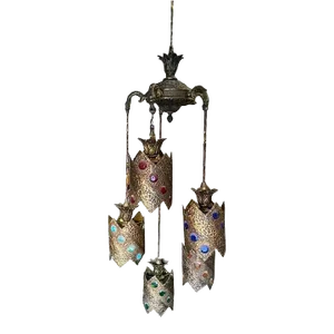 Hollywood Regency Jewel Prisms Filigree 5 Light Hanging Chandelier, Circa 1950