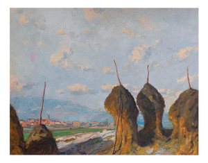 Ramon Trulls Pons, Impressionist Haystack Landscape, Oil on Canvas