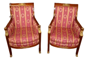 Pair of 19th Century French Empire Bergere Chairs Attributed to Francois Linke