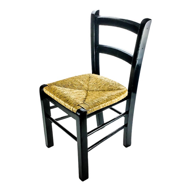 90’s Black Painted Children’s Side Chair With Rattan Seat For Sale