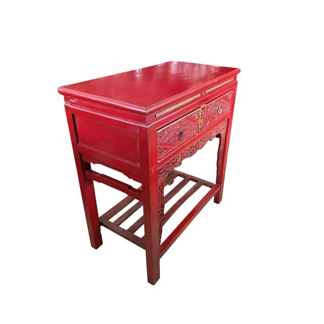 Red Vintage Chinoiserie Red Lacquer Console Table 33.5" W For Sale - Image 8 of 12