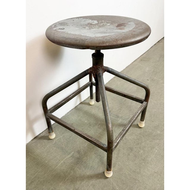 Gray Industrial Iron Adjustable Swivel Stool, 1960s For Sale - Image 8 of 18
