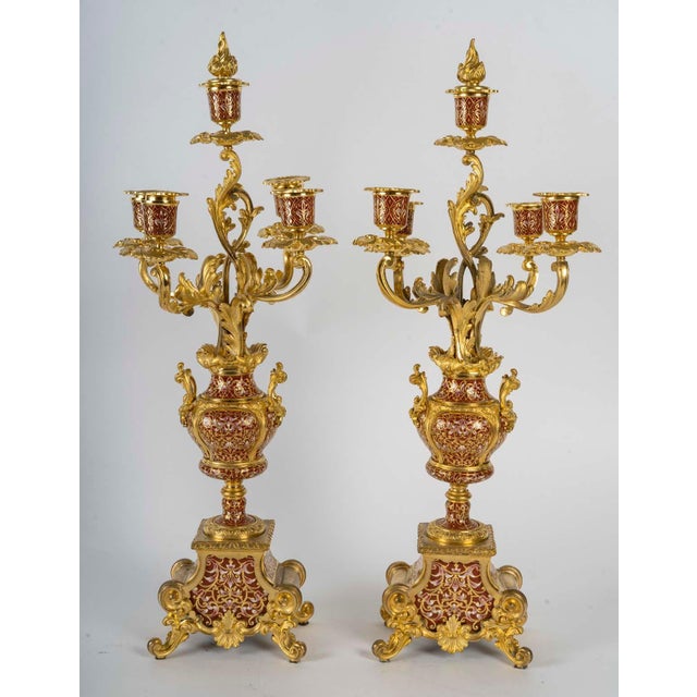 Large Napoleon III Gilt Bronze Mantel Set, Set of 3 For Sale - Image 9 of 10