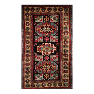 Vintage Persian Kurdish Rug, Hand-Knotted Wool, Geometric Pattern, Navy & Tan, 3x5 For Sale