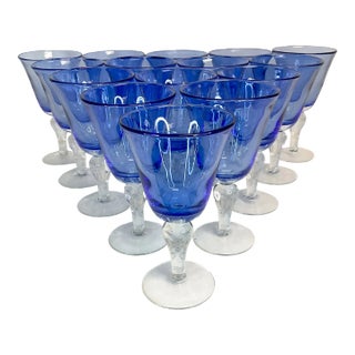 1980s Vintage Italian Boho Chic Hand Blown Large Goblets - Set of 15 For Sale