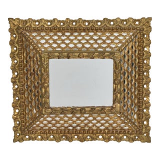 Vintage Spanish Colonial Giltwood Square Mirror W/Fish Scale Mirror Insets For Sale