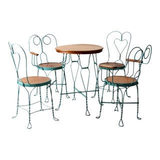 Vintage Ice Cream Parlor Table Set With 4 Chairs For Sale