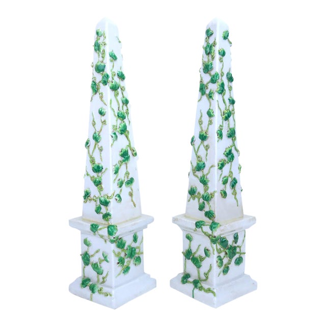 Vintage Chinese Ceramic Garden Ivy Obelisks, a Pair For Sale