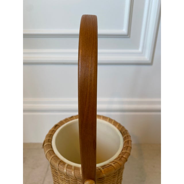 Vintage 1970s Woven Wicker & Rattan Wine Cooler/Carrier With Liner For Sale - Image 9 of 11