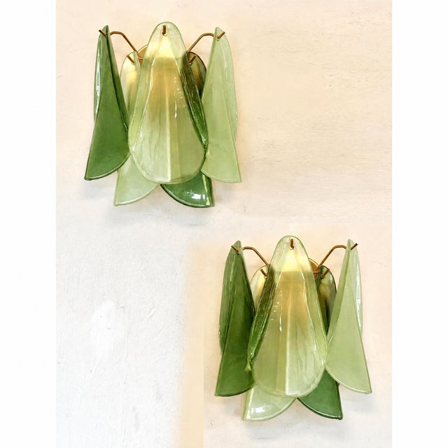 Mid-Century Modern Pair of Contemporary Modern Sanded Green Light and Dark “Rondini” Murano Wall Sconces For Sale - Image 3 of 6
