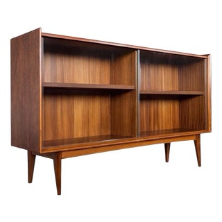 Mid-Century Walnut & Teak Sliding Glass Display Cabinet For Sale