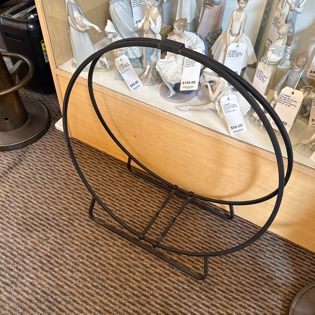 Rustic Wrought Iron Hoop Style Fire Log Holder For Sale - Image 3 of 12