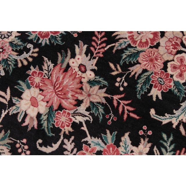 Shabby Chic Floral 1990's Pak-Persian Black/Red Wool Rug - 9'3'' X 12'3'' For Sale - Image 4 of 9