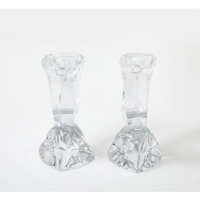 Transparent 1970's Daum France Crystal Glass Candle Holders - A Pair For Sale - Image 8 of 12