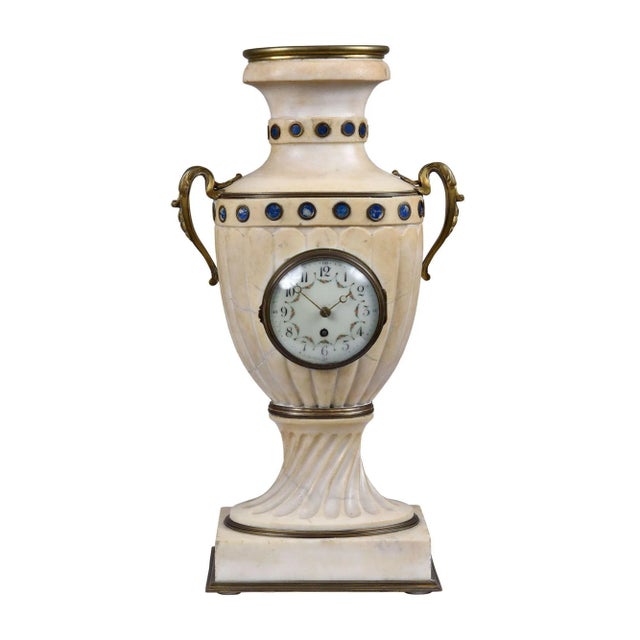 Cream 1870's French Urn Shaped Marble Clock For Sale - Image 8 of 8