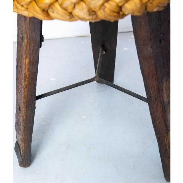 Three-Legged Round Stool in Oak, Iron & Straw from Audoux-Minnet, France, 1950s For Sale - Image 9 of 10