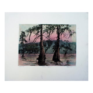 Autumn Cypress Landscape Etching by Maurice Bonin For Sale