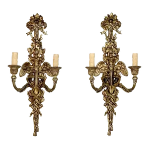 Pair Antique French Louis XVI Bronze Wall Sconces