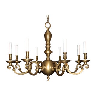 1970s Georgian Dutch Colonial Style 8 Branch Brass Chandelier For Sale
