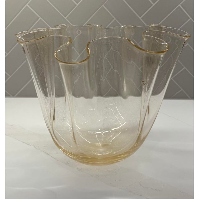 Global Views Global Views Handkerchief Hand-Blown Italian Art Glass Vase / Bowl – Large - Gold Leaf For Sale - Image 4 of 12