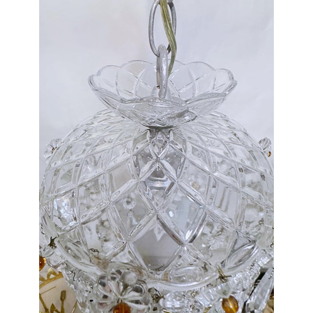Vintage Crystal Basket Chandelier With Pressed Flower Swags & Amber Beads For Sale - Image 4 of 10