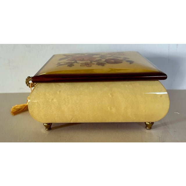 Wood Italian Reuge Yellow Music Jewelry Box For Sale - Image 7 of 10