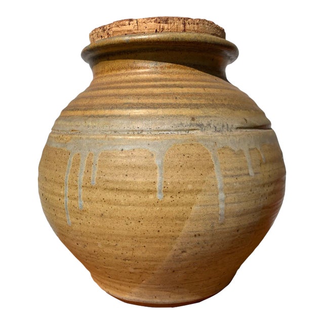 Large 1974 Studio Pottery Jar With Natural Cork Stopper For Sale