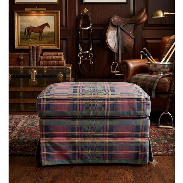 High-end, authentic bench-made custom ottoman by luxury maker Taylor King (North Carolina). Pristine original 1996...