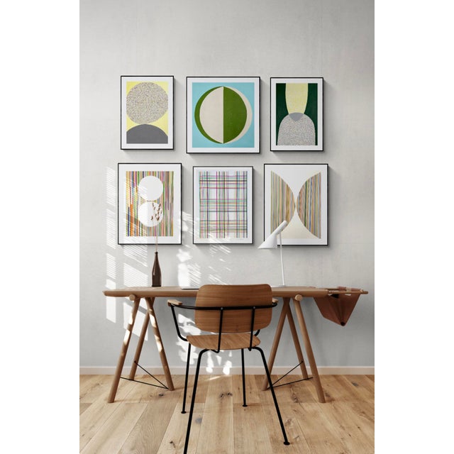 Paper Sarah Vaaler Modern Minimalist Color Pencil Drawing With Circles and Stripes For Sale - Image 7 of 8