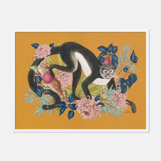 Contemporary Monkey Business by Allison Cosmos in White Frame, Small Art Print For Sale - Image 3 of 3