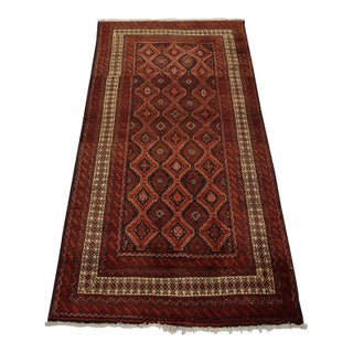 Baloch Rug 3’4” X 6’5” Black Wool Vintage Tribal Hand-Knotted Oriental Carpet For Sale
