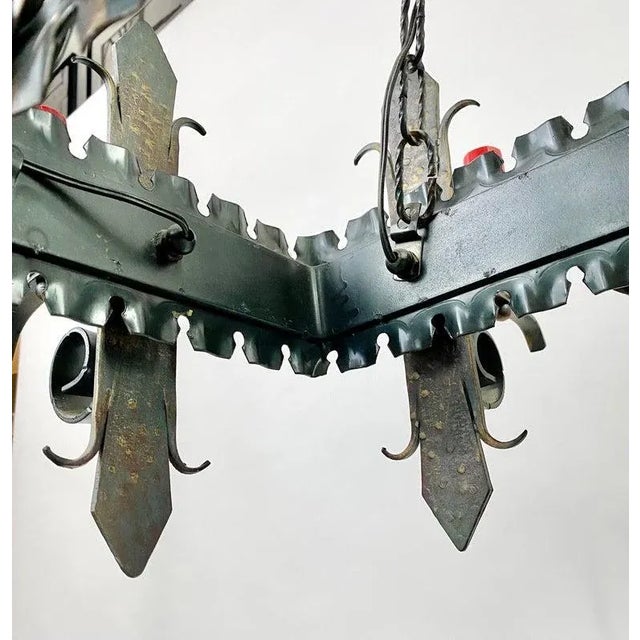 Antique French Gothic Chandelier, Wrought Iron, 6 Lights, 1890s For Sale - Image 9 of 13