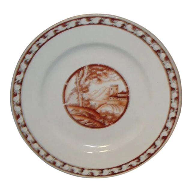 Early 19th Century Chinese Export Porcelain Sepia Landscape Plate For Sale