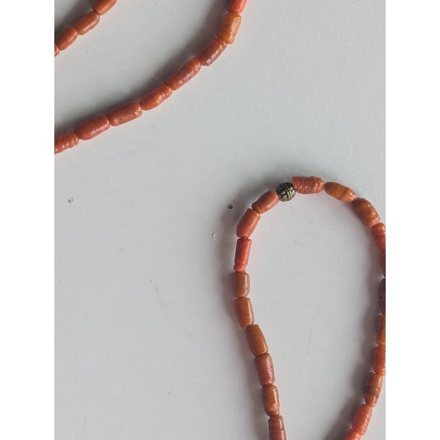 38" Mid-Century Coral Necklace With Ornate Metal Accents For Sale - Image 4 of 4