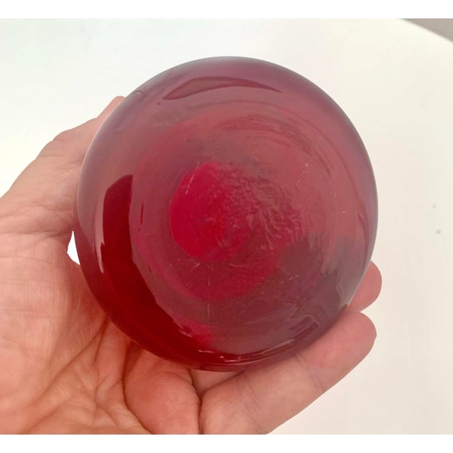 Vintage Small Modern Contemporary Heavy Red Glass Vase For Sale - Image 4 of 5
