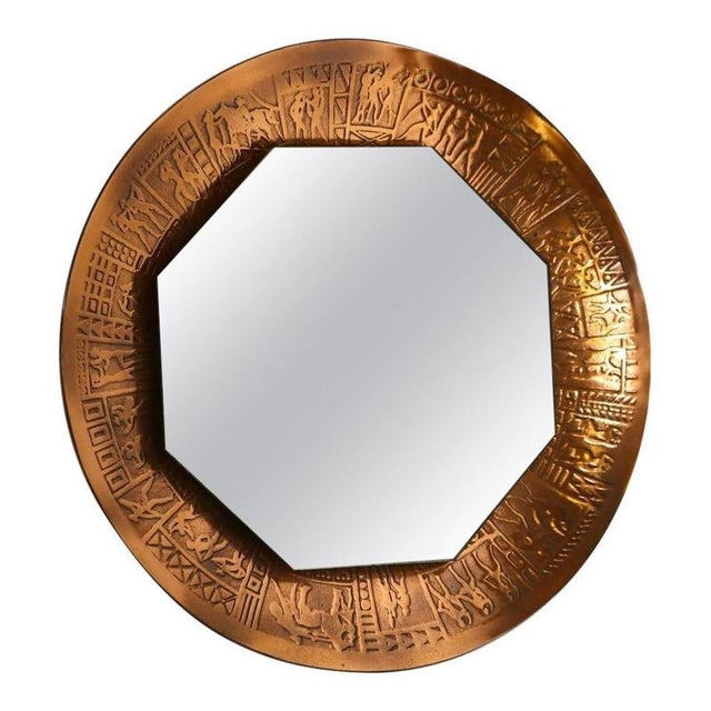 Vintage Egyptian Furgeri Mirror in Glass and Copper, Italy, 1960s For Sale - Image 3 of 3