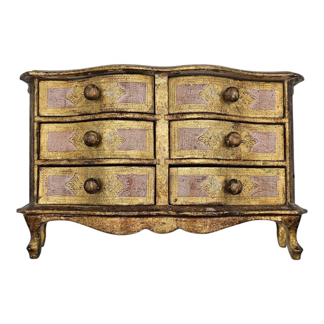 Italian Florentine Gilt Jewelry Chest, 13.5" Mid Century For Sale